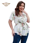 Summer Ladies Plus Size Casual Tops Floral Printed Zipper V-neck Blouses And Shirts