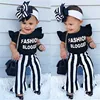 Children Clothing Sets toddler girl boutique outfits black ruffle sleeve tops+stripe pants 2pcs clothing sets