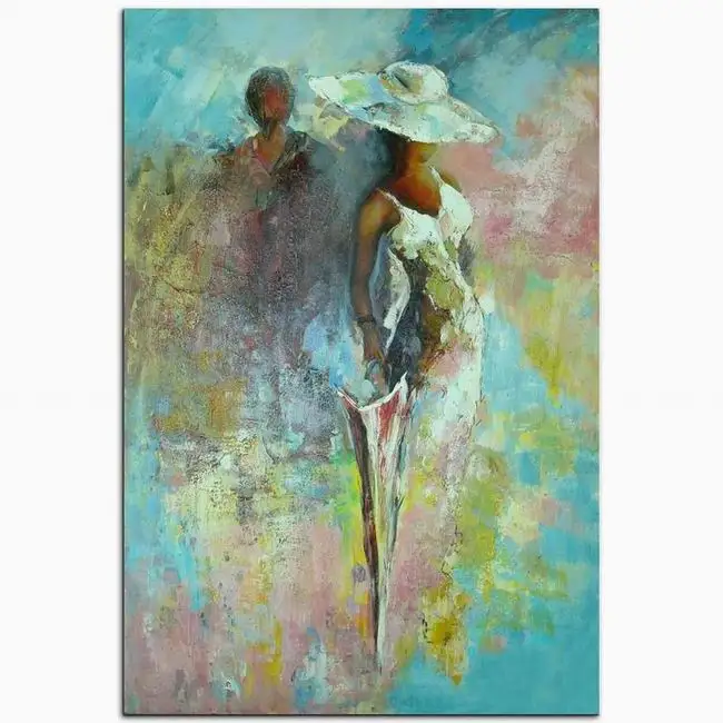 Pop Hand Painted Abstract Nude Man And Woman Dancing Dancers Art Oil