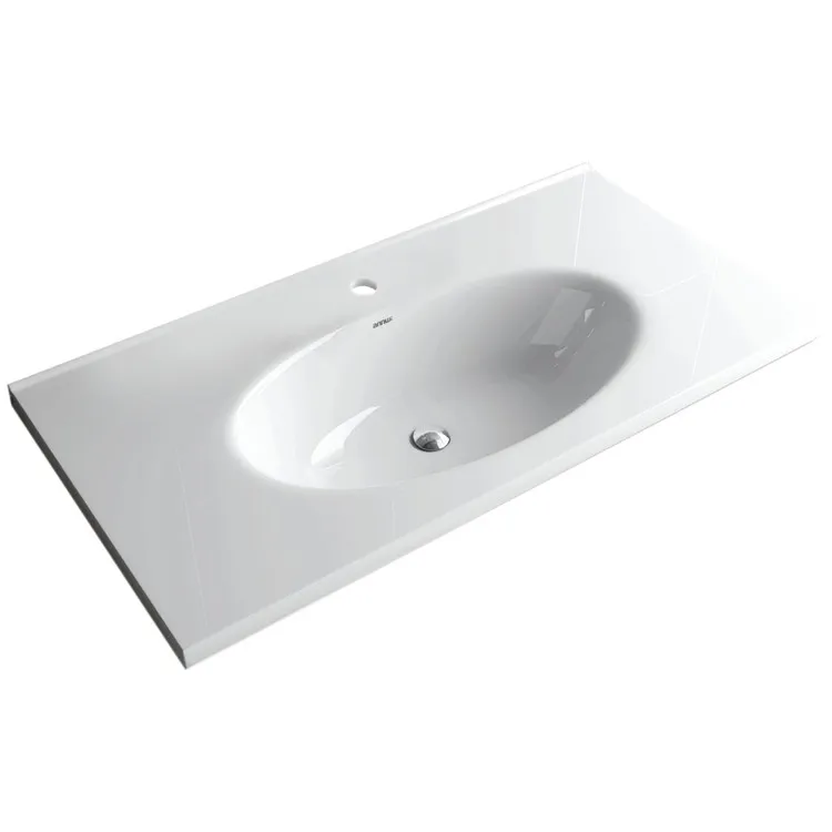 ANNWA N95G15 Ceramic White Square Bathroom Single Hole Bathroom Cabinet Wash Basin