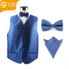 Shengzhou Men's Blue Colour Waistcoat and Bow Tie Handkerchief Suit Set