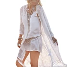 Women's Sexy White Lace Tassel Fringe Kimono Cardigan Swimsuit Bikini Swimwear Cover Up