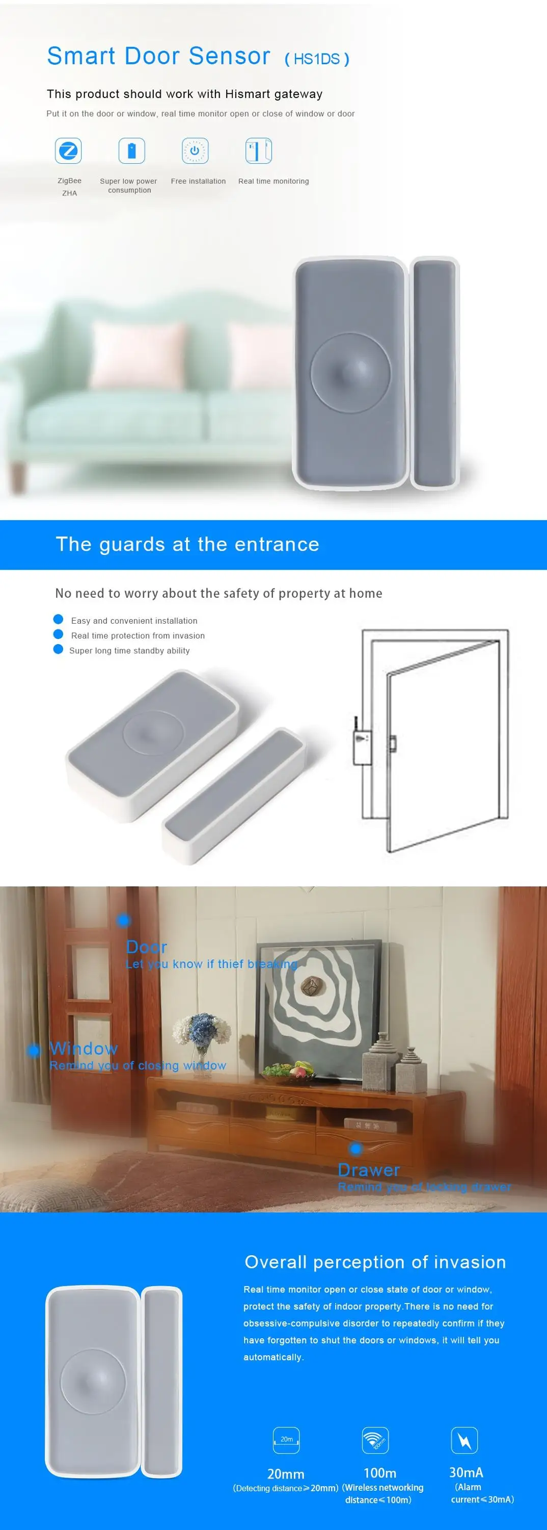 Wireless home zigbee alarm system automatic door open close sensor - ANKUX.COM