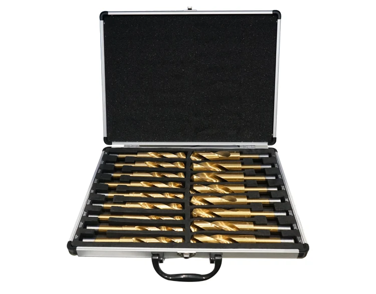 17Pcs Large Size Inch Titanium Silver and Deming Reduced Shank HSS Drill Bit Set for Metal in Aluminium Box