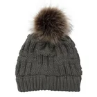 Hot Sale Bamboo-weaving Art Women Fur Pompom Ball Beanie Warm Winter Striped Knitted Hat