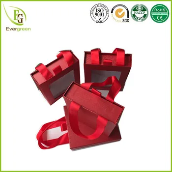 design hard paper gift box with clear pvc window and ribbon