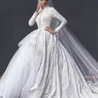 Arabic Muslim Wedding Dress Ball Gown High Neck Long Sleeve Bridal Dress Islamic Traditional Wedding Dresses 2019