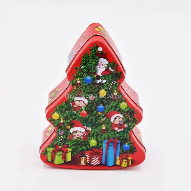 christmas tree shaped gift tin box for children