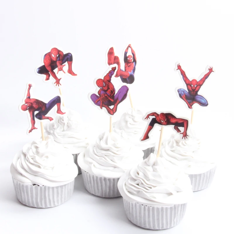 24pac Lot Spiderman Cupcake Topper Happy Birthday Party Baby