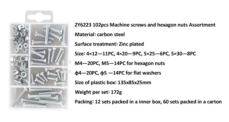 Hot Selling Package Assorted Sizes Carbon Steel Hexagon Nuts, Flat Washers and Machine Screws supplier