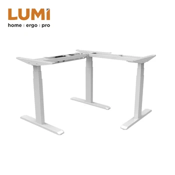 3 Legs Triple Motor L Shaped Electric Curved Sit Stand Desk Frame