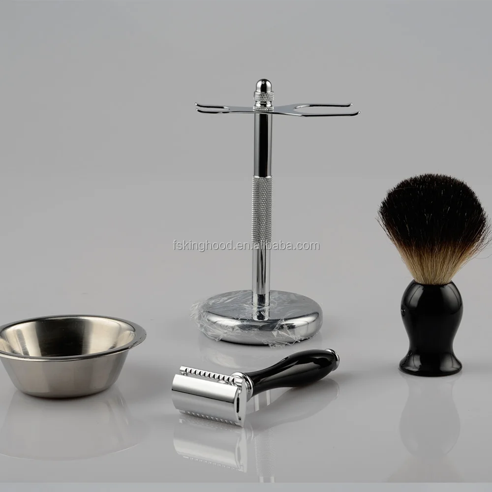 resin handle safety double edge shaving razor set with black