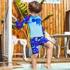 Children Swimwear Boys Cute Two Pieces Swimsuit Kids Long Sleeve Cartoon Beach suit Sun Protection Bathing Suit