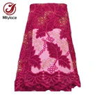 African Bridal Wholesale Velvet Embroidered Flower French Tulle Lace Fabric with Stones