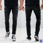 100% cotton jeans wholesale price black wash distressed ripped jeans