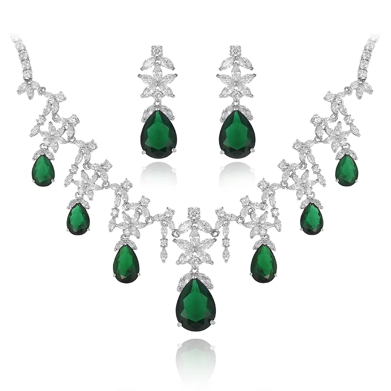 Whole Emerald Necklace Earrings Set Online Best White Gold Strong Emerald Element Green Austrian Cz Crystal Teardrop