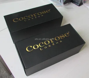 black corrugated paperboard gift box packaging with custom gold