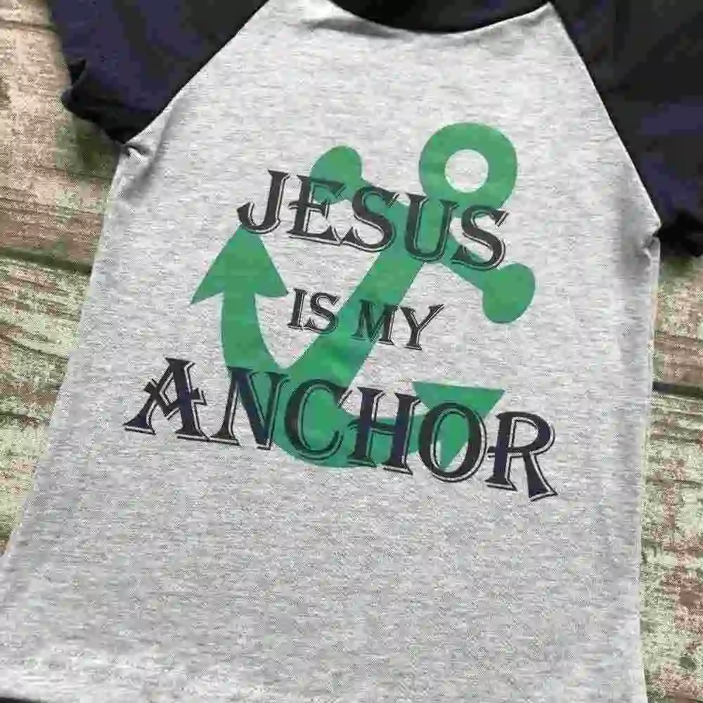 baby boy shorts sets boutique outfits cute cotton Jesus is my anchor top shirts raglans summer clothes gray black kids wear