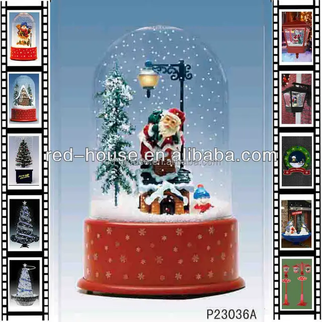 hot sale santa claus music box with flying snowing for christmas