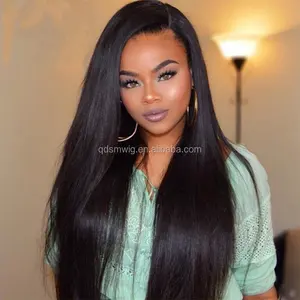 natural black yaki straight brazilian hair 360 lace frontal wig