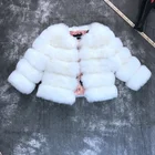 Sweet style girl's short long sleeves faux fox fur coat