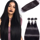 Sunlight 10A Unprocessed Straight Virgin Brazilian Hair Extension Brazilian Straight Hair Bundles with Closure Lace 4*4 silky