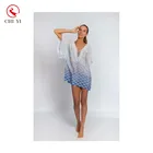 Custom print women beach bikini cover up sexy mature woman sarong wraps kaftan dress