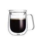 wholesale handmade reusable double wall glass cup with lid
