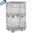 Warehouse galvanized foldable metal storage bins with wheels