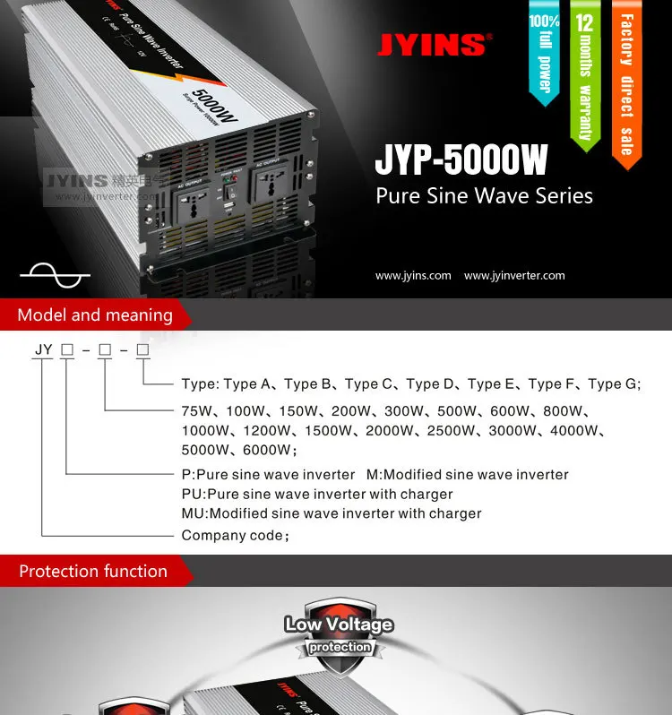 power inverter dc 12v ac 220v 5000w Peak power 10000w