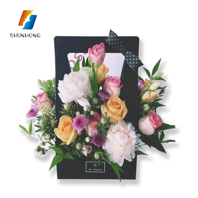 colorful cardboard rectangle black flower box for gift packaging