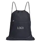 Promotional newest webbing drawstring backpack black polyester sports drawstring bag Custom
