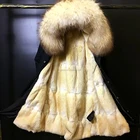New Thick Long Coat Mink Fur lining Winter Jacket High Quality raccoon fur Hooded Down Coat Down Parka