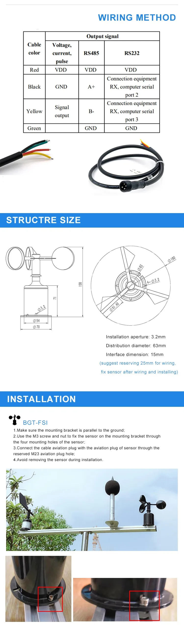 BGT-FS1 Small Wind Cup Anemometer Zigbee Wind Speed Sensor For Agriculture Weather Station - ANKUX.COM