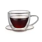 150ml/250ml double wall glass tea coffee cups and saucers set
