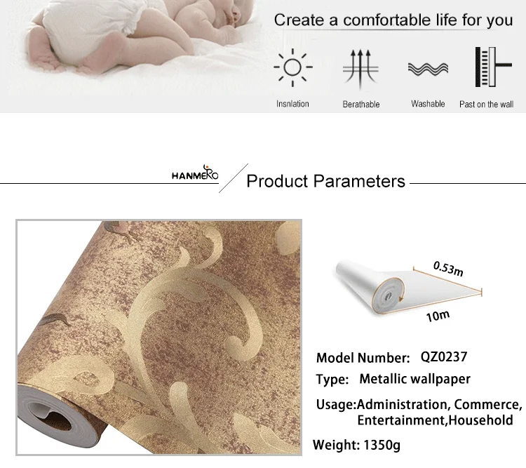 Living room cheap popular wallpaper metallic blue and gold