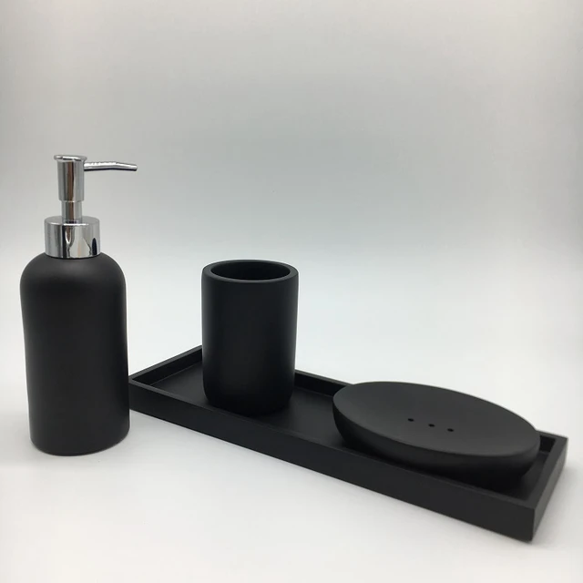 4pcs modern black hotel resin bathroom accessories bath set