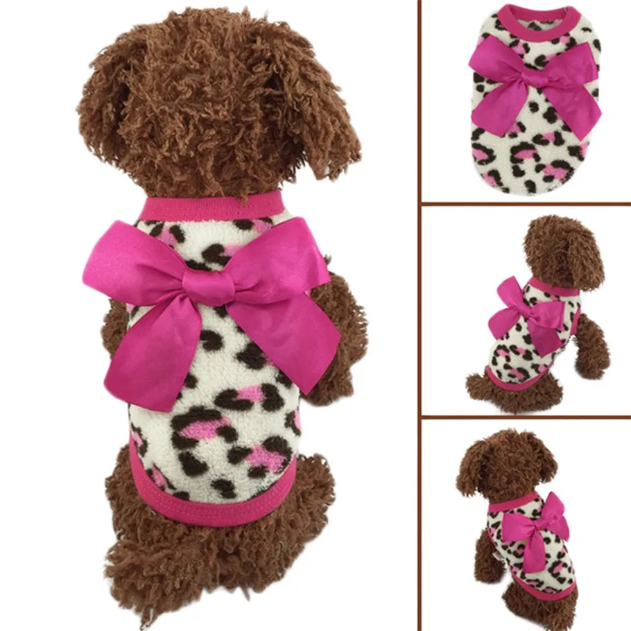 Pink color Pet Dog Puppy Cat Winter Leopard Clothes Cute T-Shirt Soft Warm Coat hot selling