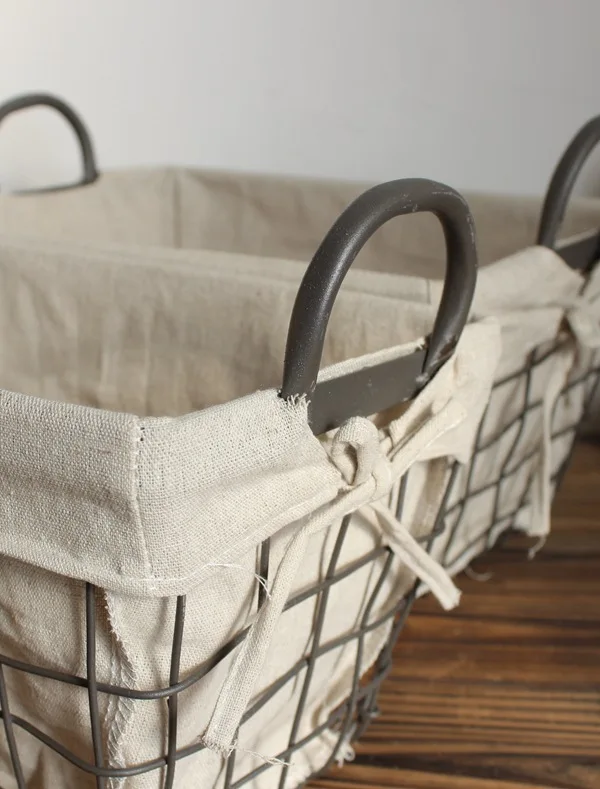 Metal wire and linen bag magazine Baskets, concise style