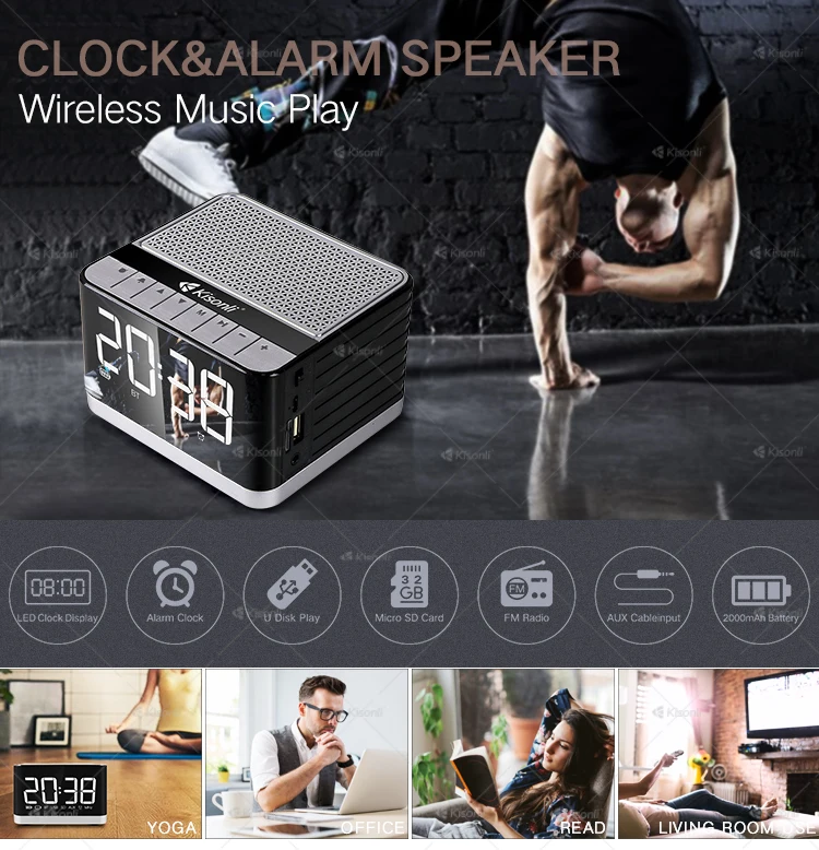 Kisonli G8 Alarm Clock Portable Mini Hands free Speaker Phone With FM Radio & Music Playing & AUX - ANKUX.COM