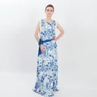 Summer Sleeveless Casual Dress Women Floral Printed Chiffon Long Dresses