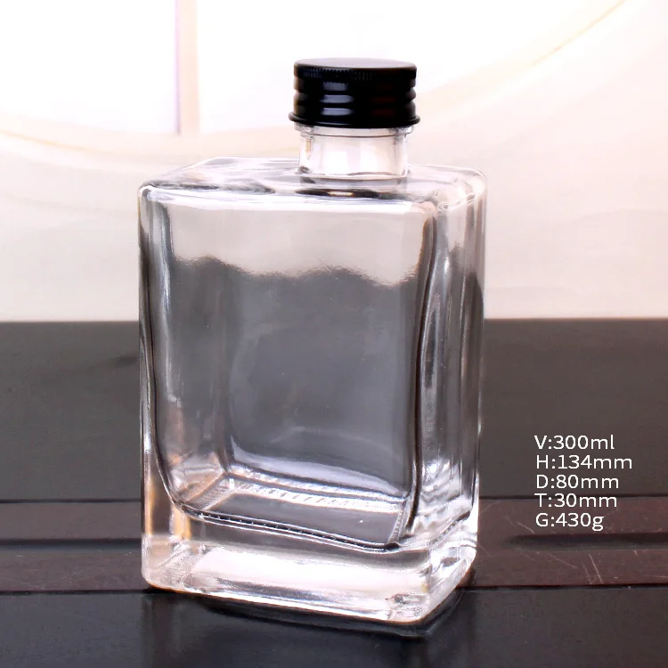 300ml clear square glass bottle with metal screw top lid for juice beverage cold press wine