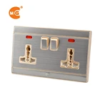 Grey color 86*146mm 2 gang 13a 3 pin switched universal socket with neon