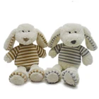 Plush realistic plush toy rabbits dressed in two different colored stripes