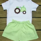 Personalized baby boys summer clothes boutique car appliqued white t shirts and seersucker gingham shorts outfits