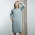 Women's long sleeve hooded cashmere knitted pullover sweater dress