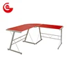 Metal frame red corner l shaped computer desk for two computers