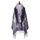 2019 Yiwu New Design Women 2 Colors Warm Double-sided Printing With Real Fox Fur Collar Real Cashmere Shawl