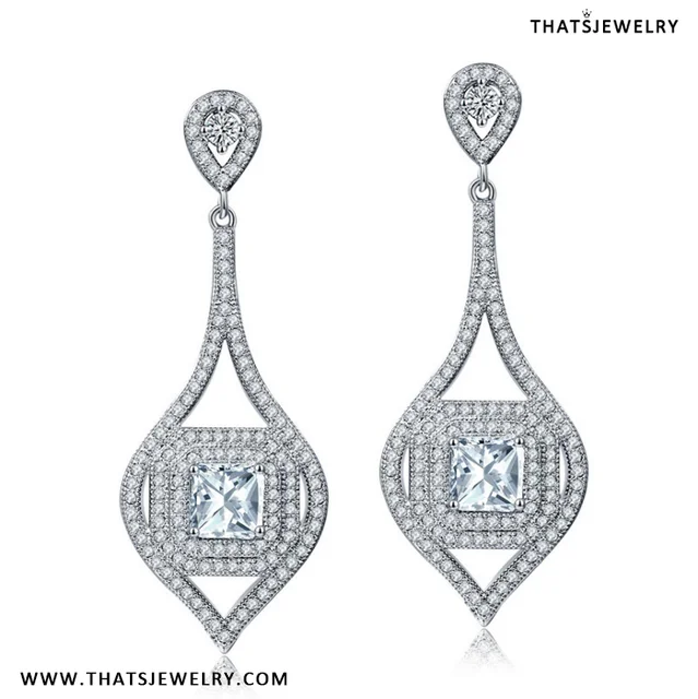 18K Gold EP 2018 New Arrive Teardrop Micro Pave Bridal Fashion Dangle Earrings