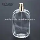 Flat Square 100ml Clear perfume glass bottle with perfume crimp pump